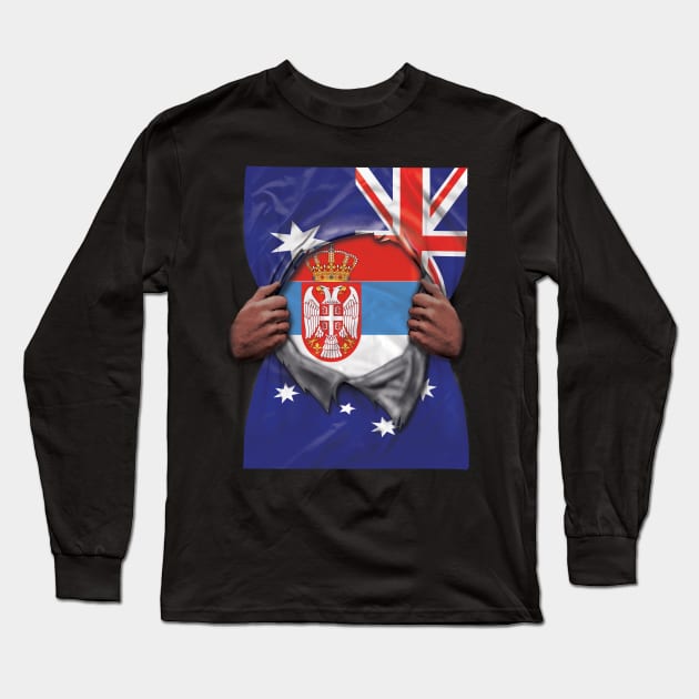 Serbia Flag Australian Flag Ripped - Gift for Serbian From Serbia Long Sleeve T-Shirt by Country Flags